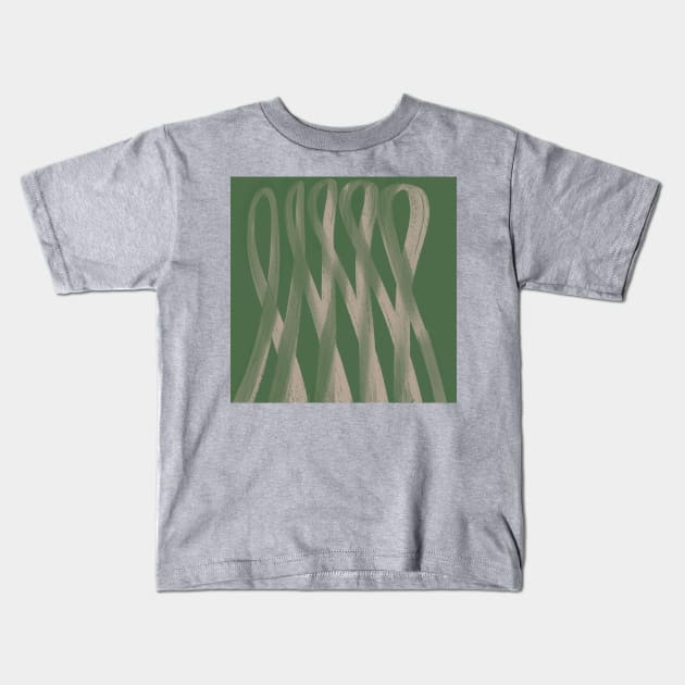 "Contours of Unity" - Grey Green Pink Beige Ribbon Swirl Abstract Modern Art Kids T-Shirt by pngrktes-art